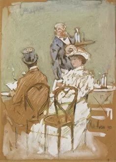 Outside the Cafe on the Grand Boulevard, 1898 (gouache and charcoal on paper)
