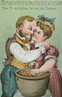 Pa and cook, stirring the Christmas pudding (colour litho) Pa and cook, stirring the Christmas pudding (colour litho)