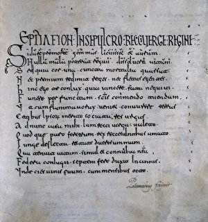 Page fromDe virginitate perpetua beatae Mariae adversus tres infideles, by Saint Ildefonso of Toleda, 656 (manuscript) Page fromDe virginitate perpetua beatae Mariae adversus tres infideles, by Saint Ildefonso of Toleda, 656 (manuscript)