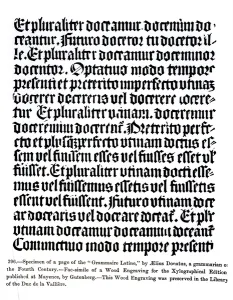 A page of the Grammaire Latine, by Aelius Donatus, illustration from Science A page of the Grammaire Latine, by Aelius Donatus, illustration from Science