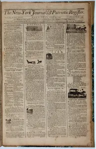 Front Page of the New York Journal and Patriot Register, 21st August 1793 (litho) Front Page of the New York Journal and Patriot Register, 21st August 1793 (litho)