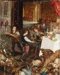 Pages at a Banquet in a Palatial Interior with a Still Life of Fruit Pages at a Banquet in a Palatial Interior with a Still Life of Fruit