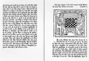 Pages from the English translation of De Ludo Saccorum by Jacques de Cessoles Pages from the English translation of De Ludo Saccorum by Jacques de Cessoles