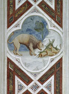 Painted tile, symbol of resurrection of Jesus Christ, Detail from frescoes, by Giotto Painted tile, symbol of resurrection of Jesus Christ, Detail from frescoes, by Giotto