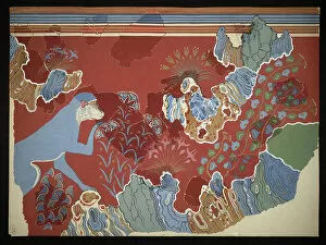 1920s 20s 20s Gallery: Painting of the Blue Monkey in a Rocky Landscape fresco from the House of the Frescoes at Knossos