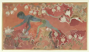 1920s 20s 20s Gallery: Painting of the Blue Monkey Saffron Gatherer fresco from the Palace of Minos at Knossos
