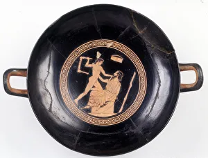 Painting on cut: Representation of Heracles waving a chair to knock out his music master, 470 BC. BNF, Medal Office Painting on cut: Representation of Heracles waving a chair to knock out his music master, 470 BC. BNF, Medal Office