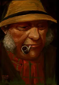Painting of man smoking pipe, 1905 (oil paint on board) Painting of man smoking pipe, 1905 (oil paint on board)