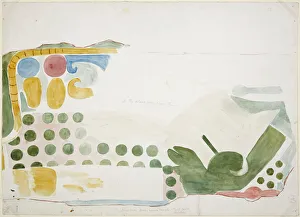 Painting of part of a mural depicting a scene of human sacrifice from above the door of Painting of part of a mural depicting a scene of human sacrifice from above the door of