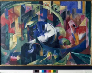 LRI4616577 Painting with oxen (oil on canvas, 1913-1914) by Marc, Franz (1880-1916); Bayerische Staatsgemaldesammlungen, Munich, Germany; (add.info.: Painting with oxen (Bild mit rindern) Painting by Franz Marc (1880-1916) 1913-1914 Dim 92x130.8 cm Munich Bayerische Staatsgemalde Sammlungen); Luisa Ricciarini; German, out of copyright Painting with oxen (oil on canvas, 1913-1914)