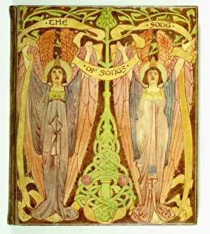 English Text Gallery: A Pair of Angels, 1897 (transparent vellum over painted paper with gilding)