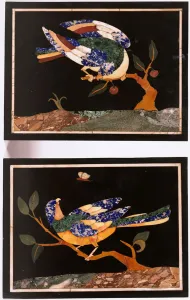 A pair of Florentine pietra dura panels depicting birds (pietra dura) A pair of Florentine pietra dura panels depicting birds (pietra dura)