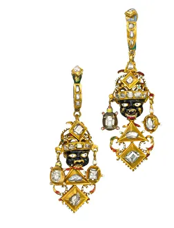 A pair of Renaissance revival ear pendants, c.1870 (diamonds & enamel) A pair of Renaissance revival ear pendants, c.1870 (diamonds & enamel)