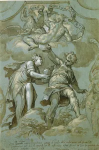 Pandora Offers the Box to Epimetheus (pen and ink and wash on paper) Pandora Offers the Box to Epimetheus (pen and ink and wash on paper)