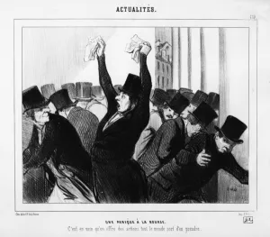 A Panic at the Stock Exchange, caricature from Le Charivari, December 9 A Panic at the Stock Exchange, caricature from Le Charivari, December 9