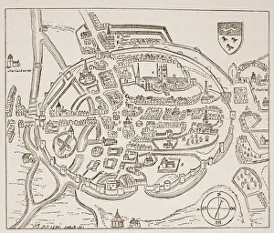 Panoramic view of Canterbury in the sixteenth century, illustration from ' Panoramic view of Canterbury in the sixteenth century, illustration from '