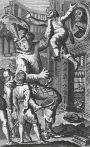 Pantagruel grabbing Limousin by the throat, illustration from Gargantua and Pantagruel' Pantagruel grabbing Limousin by the throat, illustration from Gargantua and Pantagruel'