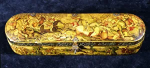 Olden Time Gallery: A papier mache pen box, the top painted with the battle of Chaldiran, 18th century (papier mache)