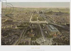 Paris En 1860, Vue a vol d'oiseau, prise au dessus du rond-point des Champs-Elysees (colour litho)