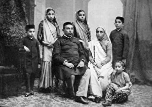 Bernard John Partridge Gallery: A Parsi Family in Bombay (Mumbai), c.1910 (black and white photo)