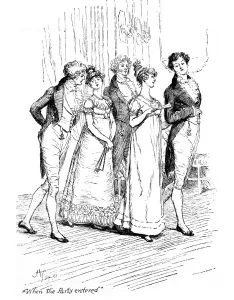 When the party entered, illustration from Pride & Prejudice by Jane Austen When the party entered, illustration from Pride & Prejudice by Jane Austen