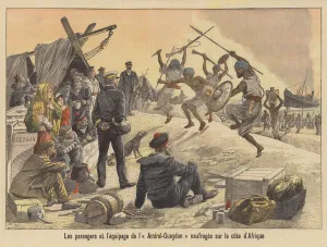 The passengers and crew of the Amiral-Gueydon shipwrecked on the coast of Somalia (colour litho) The passengers and crew of the Amiral-Gueydon shipwrecked on the coast of Somalia (colour litho)
