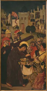 Passion Triptych, the Carrying of the Cross, left panel (oil on panel) (see also 345855 Passion Triptych, the Carrying of the Cross, left panel (oil on panel) (see also 345855