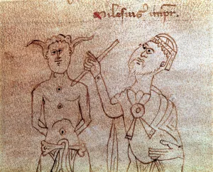A patient consulting a miniature doctor from the manuscript ' De surgia" A patient consulting a miniature doctor from the manuscript ' De surgia"