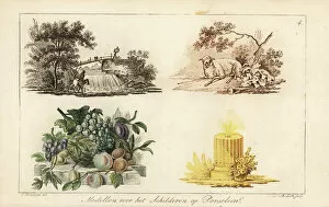 Patterns for painting on porcelain: landscapes, fruits, candle