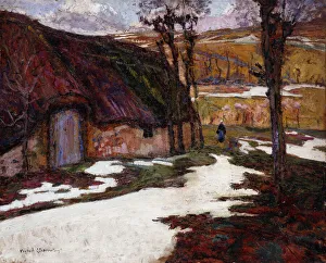 Third Class Gallery: Peasant in Front of a Thatched Cottage; Paysanne devant la Chaumiere, (oil on cardboard)