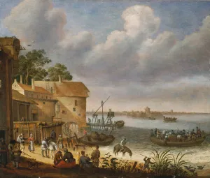 Peasants on the beach with a ferry (oil on panel) Peasants on the beach with a ferry (oil on panel)