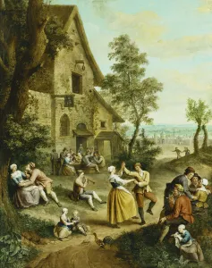 Peasants Dancing and Merry-Making Before a Tavern, a Walled Town Beyond, (oil on canvas) Peasants Dancing and Merry-Making Before a Tavern, a Walled Town Beyond, (oil on canvas)
