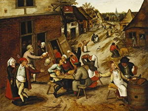 Pieter Bruegel Gallery: Peasants Merrymaking Outside the Swan Inn in a Village Street, 1630 (oil on panel)