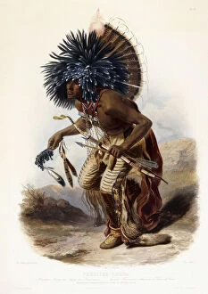 Pehriska-Rupha: Moennitarri warrior in the costume of the Dog danse, 1839-1841 (aquatint)