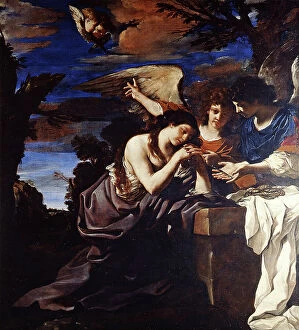 S Mary Magdalene Collection: The Penitent Mary Magdalene with Two Angels, 1622 (oil on canvas)