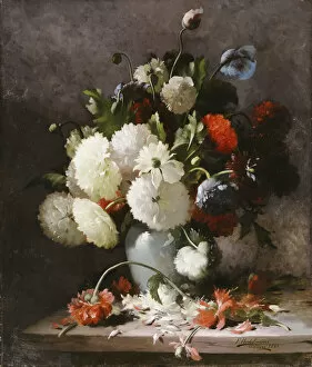 19th Century Painting Collection: Peonies on a Stone Ledge, 1886 (oil on canvas)
