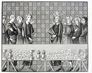 The people of the court amassing treasors at the depens of the poor people - according to a miniature of Brunetto The people of the court amassing treasors at the depens of the poor people - according to a miniature of Brunetto