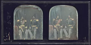 Ceremonial Dress Collection: Persian officials in military uniform, 1850s (hand-tinted stereoscopic daguerreotype)