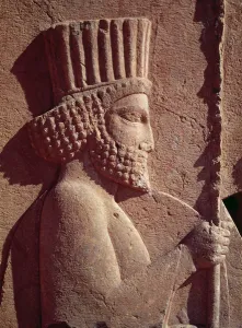 Detail of a Persian soldier, from the relief frieze on the East stairway to the Apadana Detail of a Persian soldier, from the relief frieze on the East stairway to the Apadana