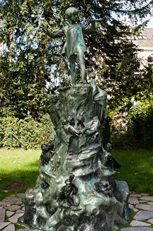 Peter Pan author J M Barrie signature on Peter Pan statue in Egmont Park Brussels Belgium Peter Pan author J M Barrie signature on Peter Pan statue in Egmont Park Brussels Belgium