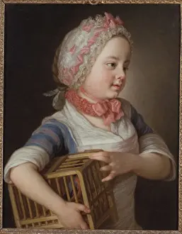 Petite fille avec un bouvreuil dans une cage - Girl with Bullfinch in a Cage, by Krafft Petite fille avec un bouvreuil dans une cage - Girl with Bullfinch in a Cage, by Krafft