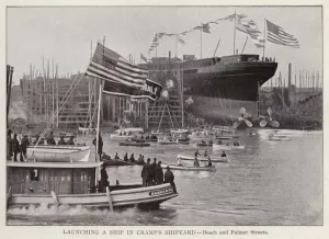 Philadelphia: Launching a Ship in Cramp's Shipyard, Beach and Palmer Streets (b/w photo) Philadelphia: Launching a Ship in Cramp's Shipyard, Beach and Palmer Streets (b/w photo)