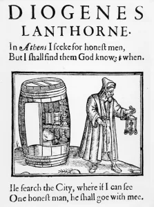The Philosopher Diogenes searches for an honest man in the City of London with his The Philosopher Diogenes searches for an honest man in the City of London with his