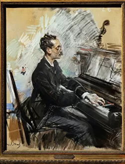Pianos Collection: The pianist Rey Colaco, 1883 (pastels on cardboard applied on canvas)