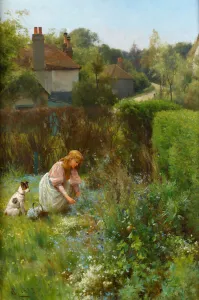 Picking Wild Flowers in the Hedgerow, 1895 (oil on canvas) Picking Wild Flowers in the Hedgerow, 1895 (oil on canvas)
