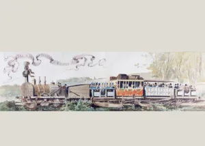 Picture Celebrating the First Train from Brussels to Mechlin in 1835, 1886 (colour litho) Picture Celebrating the First Train from Brussels to Mechlin in 1835, 1886 (colour litho)