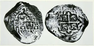 Currency Gallery: A Piece of Eight, dated 1714 (silver) (b / w photo)