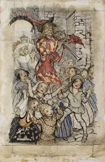 The Pied Piper and the Children, (pen and black ink and watercolour, laid on card) The Pied Piper and the Children, (pen and black ink and watercolour, laid on card)
