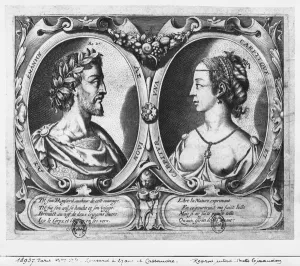 Pierre de Ronsard, aged 27 and Cassandre Salviati (engraving) (b/w photo) Pierre de Ronsard, aged 27 and Cassandre Salviati (engraving) (b/w photo)