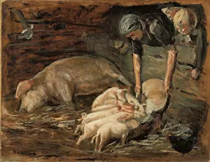 Pigsty, Nursery; Schweinekoben, Wochenstube, 1887 (oil on board)